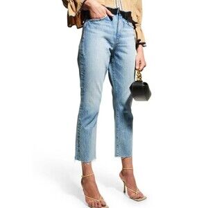 Veronica Beard Carly Kick Flare High Rise Jeans Size 26 Light Wash Raw Hem Crop